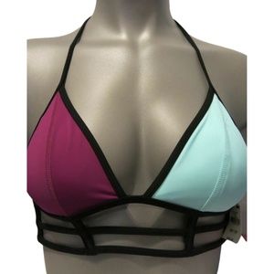 Victoria's Secret PINK Purple & Seafoam Glow Triangle Caged Halter Swim Top XS